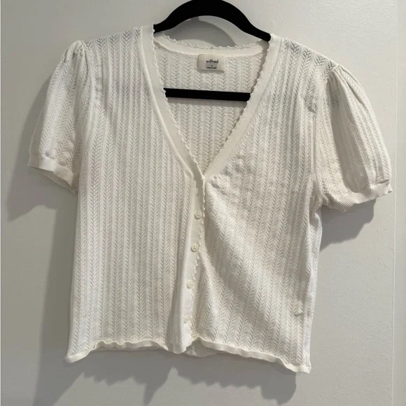 White Button-Up Knit Top - Picture 1 of 4